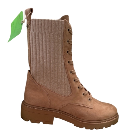 Sale🔥 Sam Edelman Lydell Lug Sole Suede Knit Combat Boot size 7.5 Sesame Tan - Picture 6 of 12